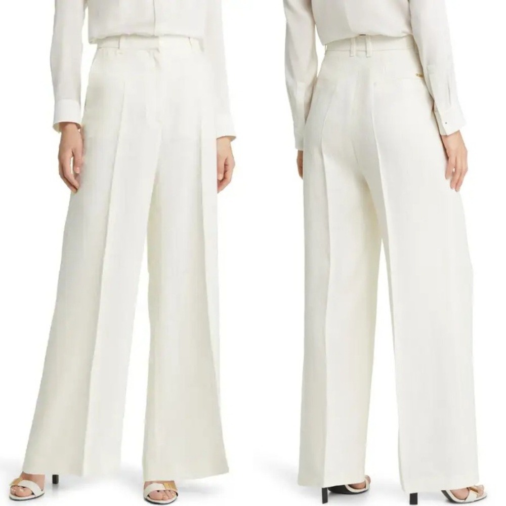BOSS White Tikela Wide Leg Trouser Pants Linen Blend Plus Size‎ 14